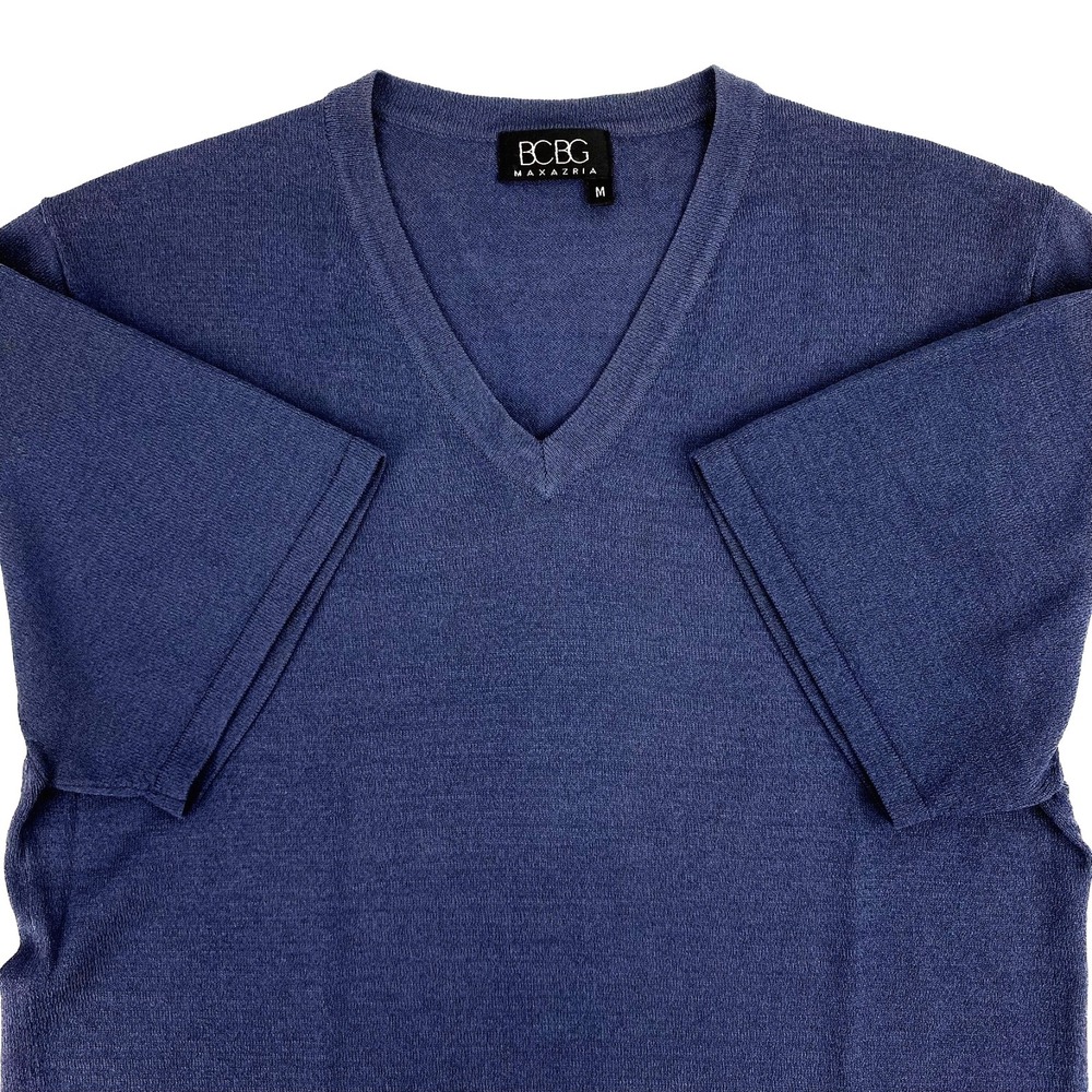 BCBG Max Aria Short Sleeve Shirt Women's M T-Shirt Rayon Nylon Blend Blue Casual